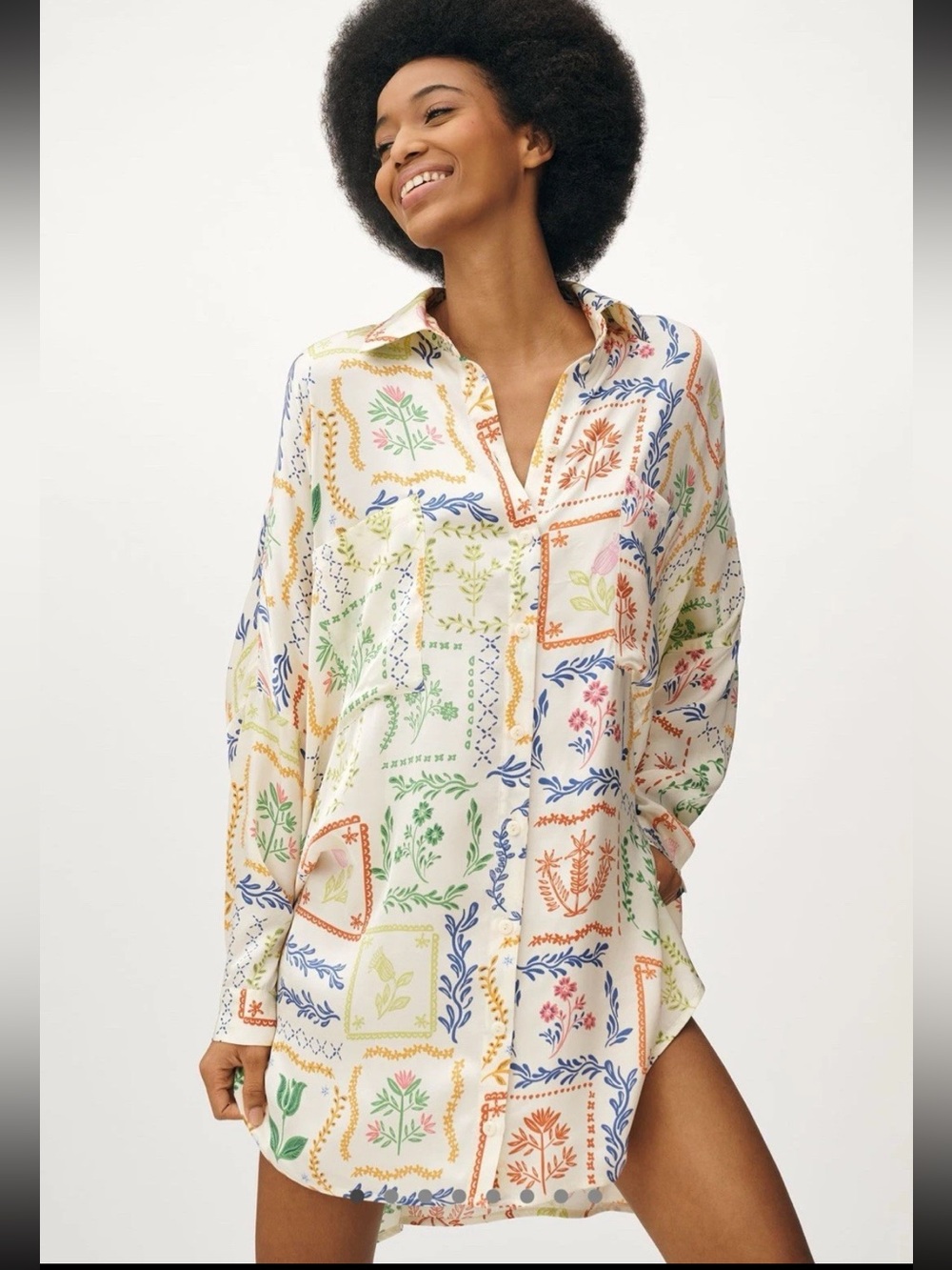 Anthropologie Corey Lynn Calter Long Sleeve Printed Mini Shirt Dress Size Small